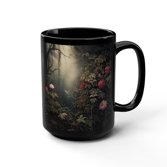 Dark Cottagecore Forest Mug Gothic Floral Ceramic Coffee Cup Witchy Nature Art Drinkware