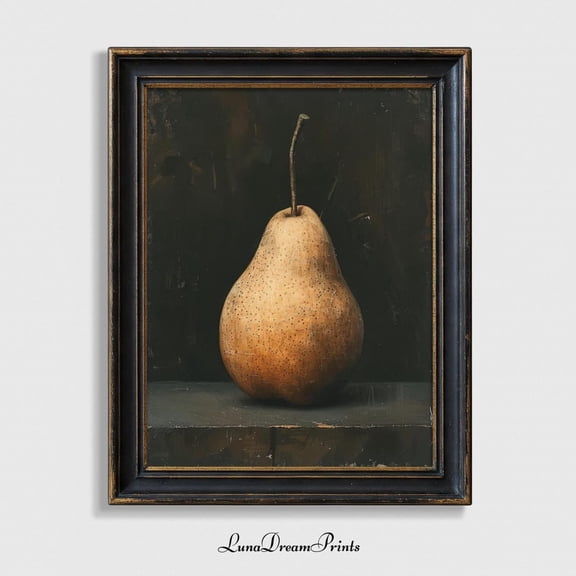 Dark Cottagecore Pear Rustic Kitchen Still Life Wall Art Print