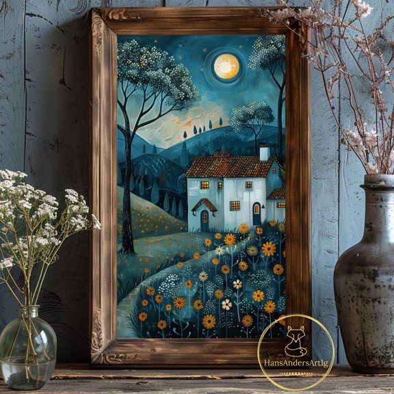 Dark Cottagecore Poster Whimsical Vintage Art Home Decor Print Book Lover Wall Art Dark Academia Night Cozy Decoration Gift For Farmhouse Wall Art, Modern Wall Decor, 12x18 UNFRAMED