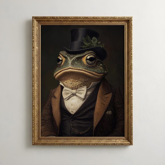 Dark Cottagecore Wall Art Gentleman Frog Portrait Victorian Animal Moody Gothic Home Decor