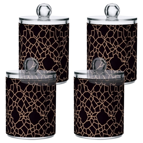 Dark Cracked Surface Pattern Bathroom Canisters Set of 4 Translucent Plastic Storage for Cotton Pads and Floss