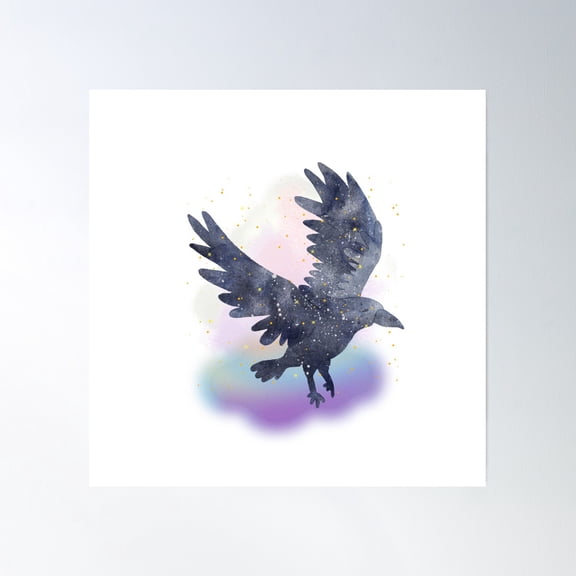 Dark Crow And Pastel Purple Cloud Poster Wall Art, Modern Wall Decor, 30x30 UNFRAMED