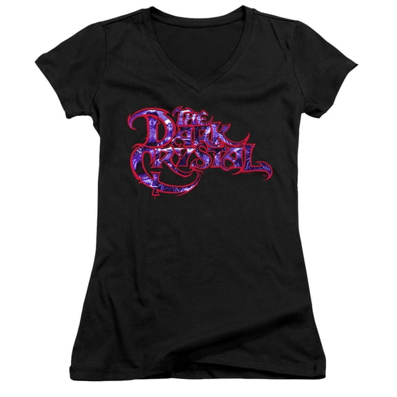 Dark Crystal/Collage Logo Junior Women's V-Neck T-Shirt Black