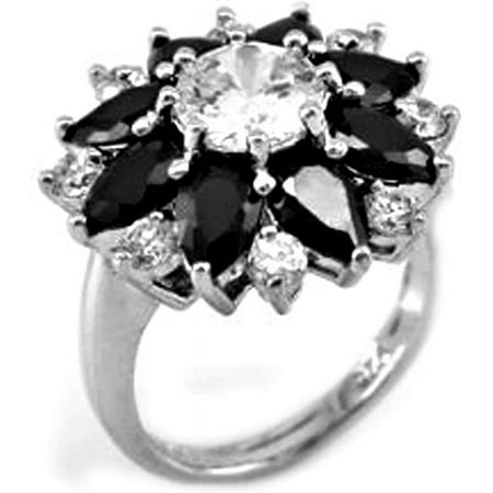 Dark Daisy Ring AAA CZ Swarovski Stripe Ring Rodium Plated Size 6