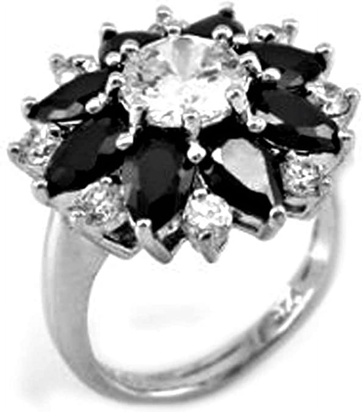 Dark Daisy Ring AAA CZ Swarovski Stripe Ring Rodium Plated Size 8