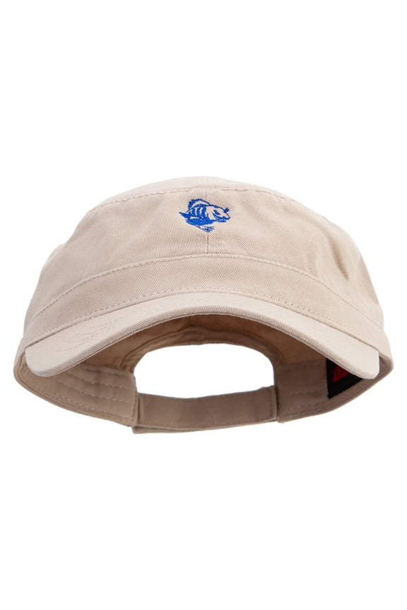 Dark Deep Sea Fish Embroidered Big Size Adjustable Ripstop Army Cap - Khaki OSFM