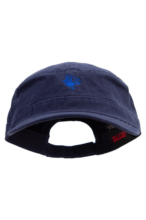 Dark Deep Sea Fish Embroidered Big Size Adjustable Ripstop Army Cap - Navy OSFM