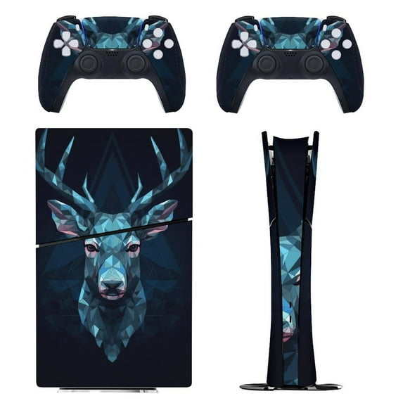 Dark Deer Geometric Console Skin Bundle for PS5 Pro Slim Disc & Digital / PS4 – Full Wrap + Dual Controller Flair