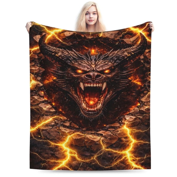 Dark Demon Fantasy Throw Blanket, Soft Cozy Decorative Blanket for Sofa Couch Bed, Lightning Fire-Themed Home Decor 50x40