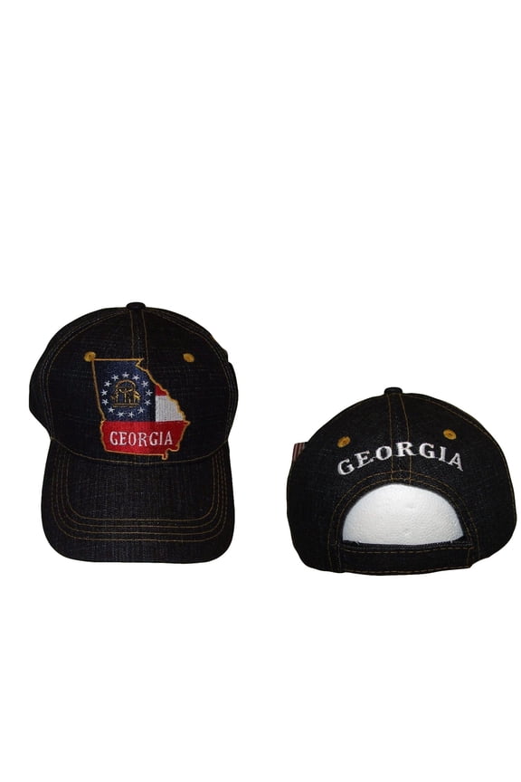 Dark Denim Blue Georgia Flag in State Baseball Cap Hat