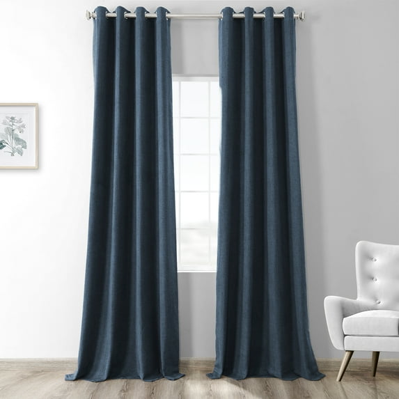 Dark Denim Blue Thermal Room Darkening Woolen Weave Grommet Curtain (1 Panel), Dark Denim Blue, 50W X 96L