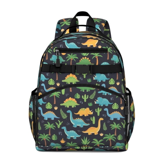 Dark Dinosaur Cactus Pattern Cute School Backpack Bag for School with Padded Back and Adjustable Shoulder Straps 15.25"x11.5"x5.25"
