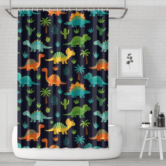 Dark Dinosaur Cactus Pattern Shower Curtain 72"x72" ,Bathroom Decorative Shower Curtains Set with 12 Hooks,Modern Waterproof Washable Shower Curtain
