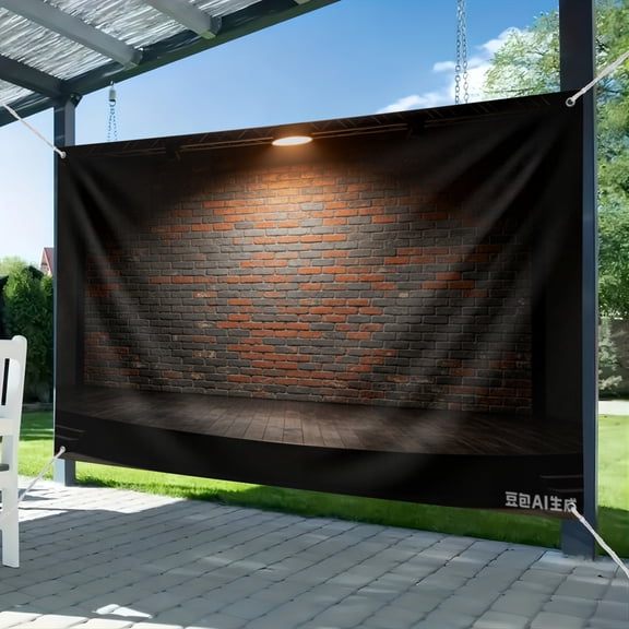 Dark Distressed Red Brick Stage Photo Backdrop with Spotlight Effect, Heavy Duty Fabric Background for Portrait Shoot, Bar Decor, Party Photo Booth Props