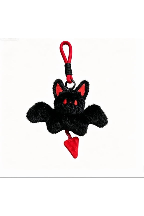 Dark Doll Keychain Plush Soft Toy With Heart Wing Black And Red Halloween Bag Accessory 1 Pack