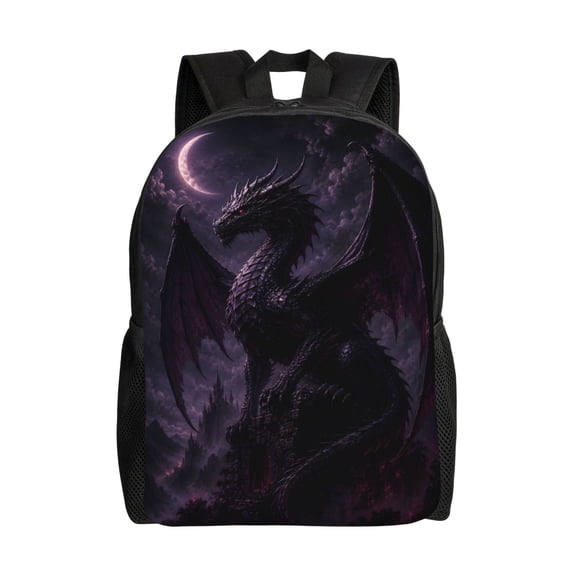 Dark Dragon Crescent Moon Backpack Full Front Print Travel Laptop Bag for Men and Women
