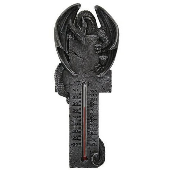 Dark Dragon Crouching Cross Wall Thermometer Statue