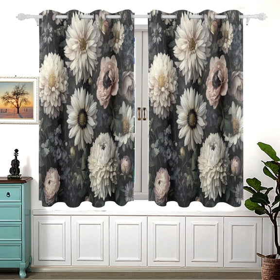 Dark Elegant Floral Pattern Blackout Curtains for Living Room Bedroom 55W x 54L Insulated Window Drapes 2 Panels