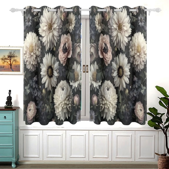 Dark Elegant Floral Pattern Blackout Curtains for Living Room Bedroom 55W x 54L Insulated Window Drapes 2 Panels