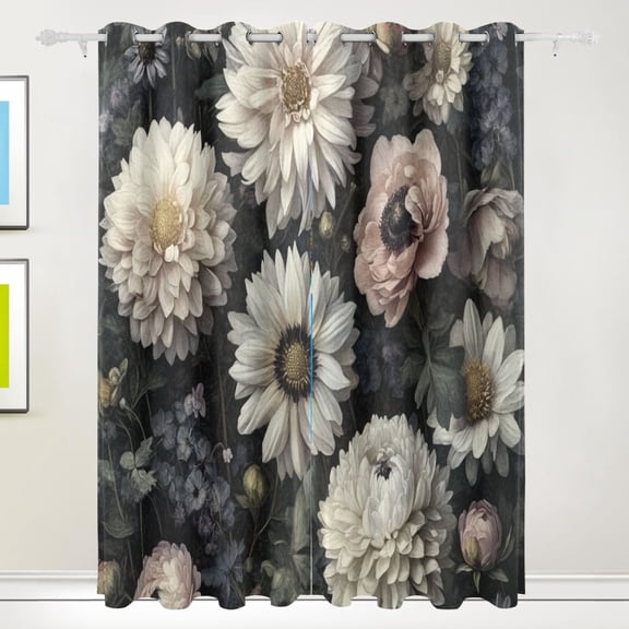 Dark Elegant Floral Pattern Blackout Curtains for Living Room Bedroom 55W x 72/84L Insulated Window Drapes 2 Panels
