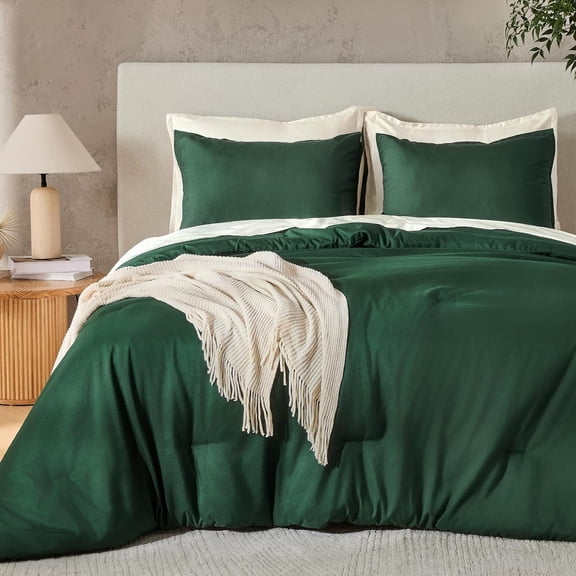 Dark Emerald Green Queen Size Comforter Set, 3 Pieces Forest Green Solid Bedding Sets, Soft Cozy Lightweight Down Alternative All Season Bed Set