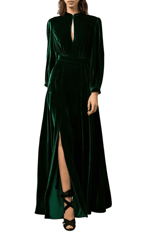 Dark Emerald Green Velvet Dress Bridesmaid Slit Dress Maxi Dress Wedding  Dress