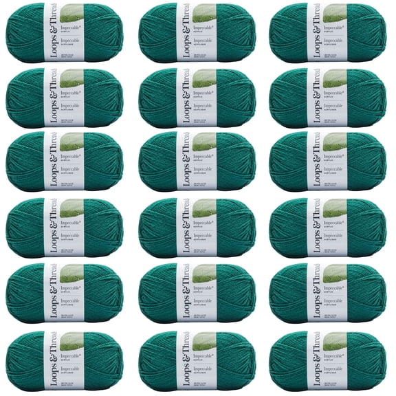 Loops & Threads Dark Emerald Impeccable Solid Yarn - Medium Weight Yarn for Knitting, Crochet, Weaving, Arts & Crafts, 18 Pack