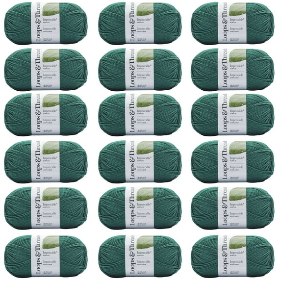 Loops & Threads Dark Emerald Impeccable Solid Yarn - Medium Weight Yarn for Knitting, Crochet, Weaving, Arts & Crafts, 18 Pack