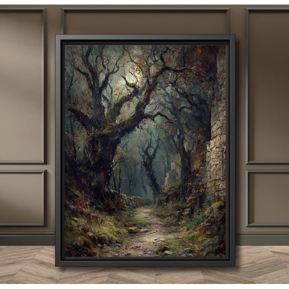 Dark Enchanted Forest Path Poster Gothic Ruins Artwork Haunted Tree Tunnel Dark And Moody Nature Wall Decor, Creepy Woods *, Unframed Poster Size 12x18