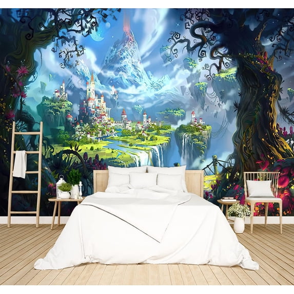 - Dark Enchanted Forest Wallpaper Foggy Woods Bedroom Jungle Tree Mural Living Room Woodland Large Wall Mural - Not Peel and Stick