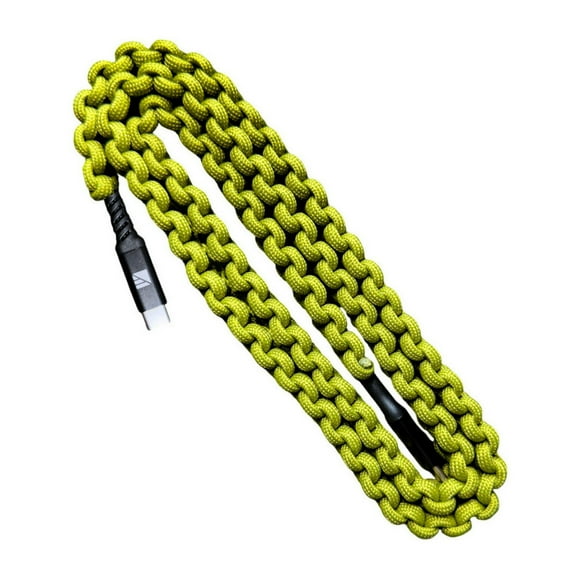 Dark Energy 6 Feet USB-C to USB-C Paracord Cable with Snapping Leather Strap, 6 Armor Levels, and 480MBPS Data Transfer Speed (Green)