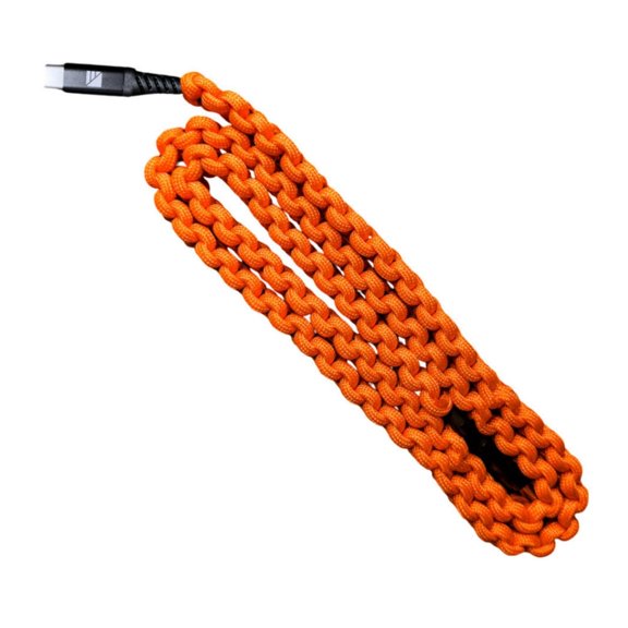 Dark Energy 6 Feet USB-C to USB-C Paracord Cable with Snapping Leather Strap, 6 Armor Levels, and 480MBPS Data Transfer Speed (Hi-Vis Orange)