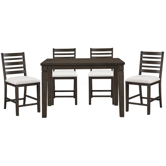 Dark Espresso Counter Height Extendable Dining Table Set with 4 Upholstered Chairs, 5-Piece Kitchen Furniture