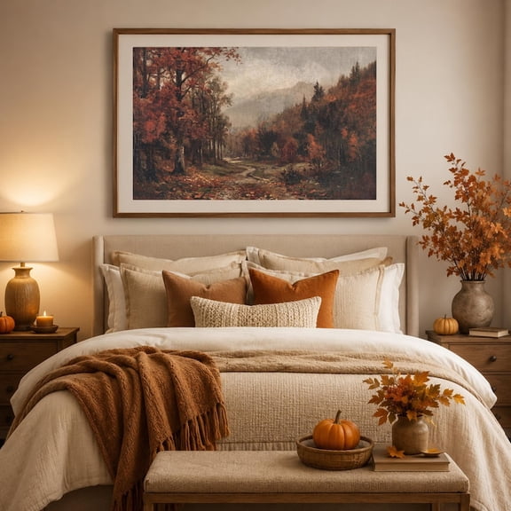 Dark Fall Forest Poster Wall Art, Moody Forest Print, Enchanted Autumn Woodland Decor
