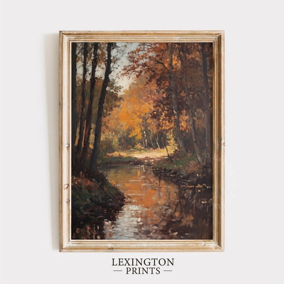 Dark Fall River Landscape Wall Art Rustic Decor, Unframed Canvas Size 8x12