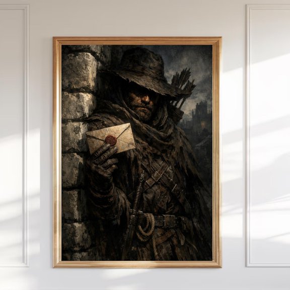 Dark Fantasy Assassin Art Medieval Ranger With Letter Decorative Design Accent Wall Art