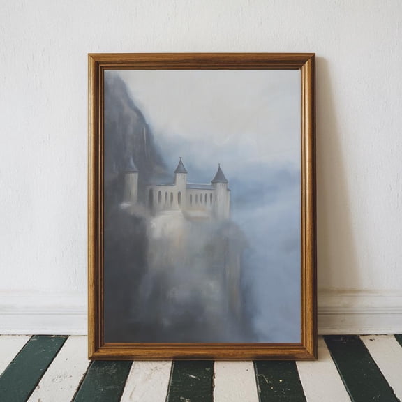 Dark Fantasy Castle Wall Art, Moody Gothic Fortress , Enchanted Medieval Misty Landscape, Castlecore Fairytale Decor For Living Room UNFRAMED Poster, Wall Art for Decor, Present, 8x12
