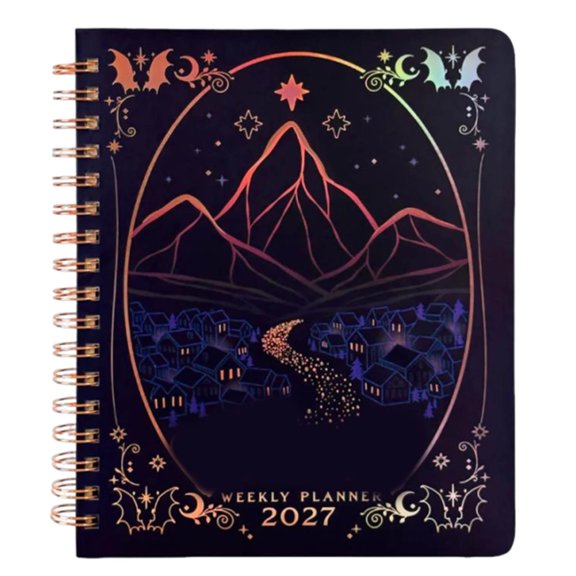Dark Fantasy Celestial 2027 Weekly Planner Hardcover Rose Gold Spiral Binding Personal Agenda Book with Tab Dividers and Sticker Sheets