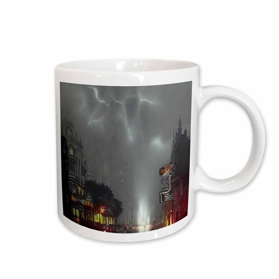 3drose, Dark Fantasy City. Thunderstorm and Lightnings Over the Street Gift, 15oz Mug