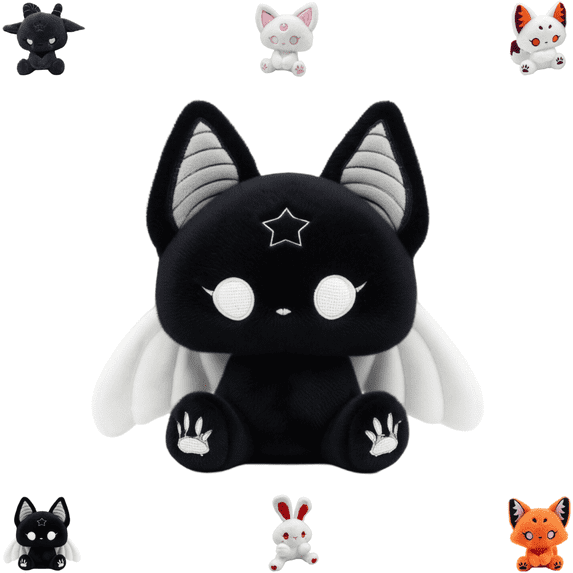 Dark Fantasy Demon Creature Plushies, Gothic Style Bunny Fox Cat Rabbit Stuffed Animals, Soft Polyester Plush Toys, Halloween Decorations Indoor, Collectible Decor for Bedroom & Living Room-A