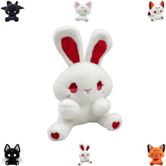 Dark Fantasy Demon Creature Plushies, Gothic Style Bunny Fox Cat Rabbit Stuffed Animals, Soft Polyester Plush Toys, Halloween Decorations Indoor, Collectible Decor for Bedroom & Living Room-F
