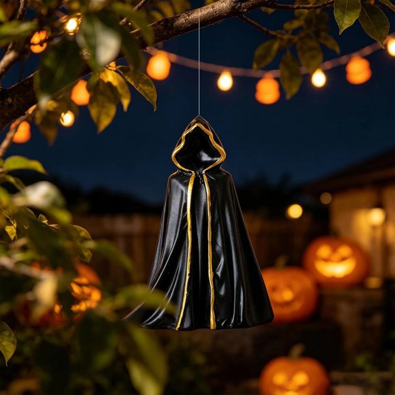Dark Fantasy Faceless Ghost Statue, Black Cloak Resin Hanging Decor, Mysterious Tabletop Ornament for Halloween & Gothic Room Black