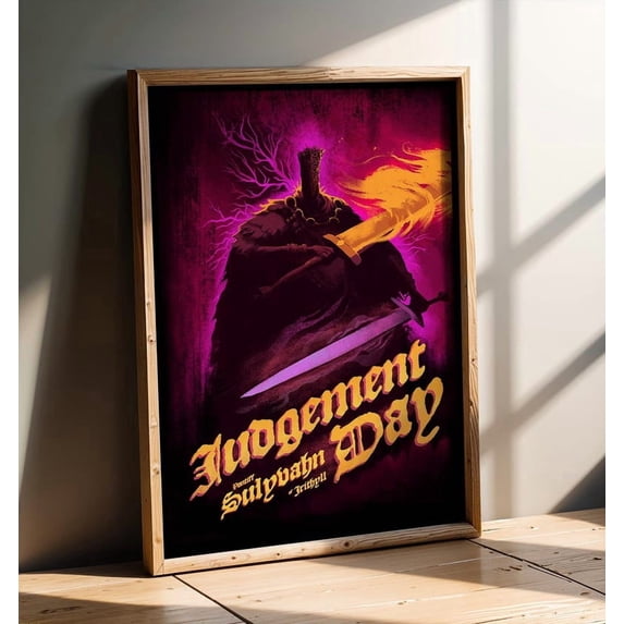 Dark Fantasy Poster Sword Flame Gothic Neon Style Wall Art for Gaming ...