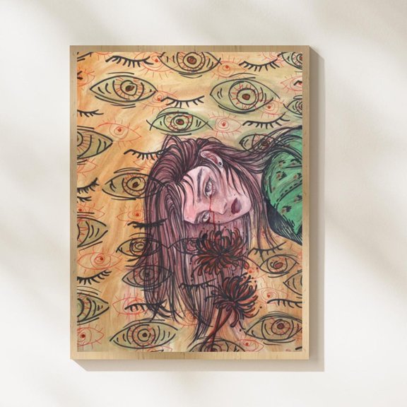 Dark Feminine Surreal Eye Wall Art Print, Unframed Paper Poster 8x10in