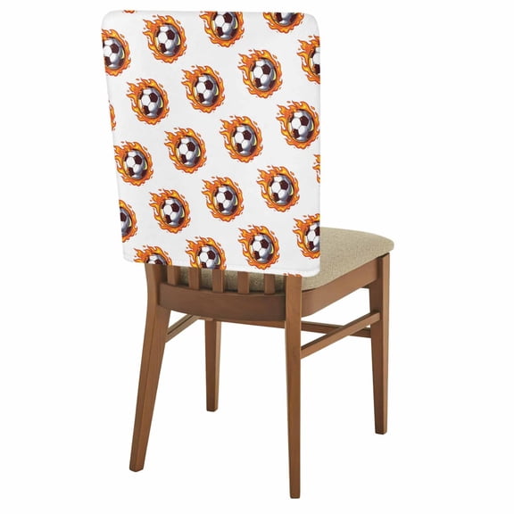 Dark Flaming Soccer Chair Back Covers Set of 8 Hot Sports Orange Yellow Soccer Ball Removable Dining Chair Slipcovers Washable Seat Protector for Restaurant Party Banquet Kichen Decor