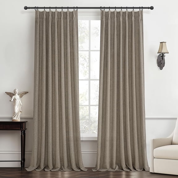 Dark Flax Extra Long Floor to Ceiling Drapes 108 Inch, 2 Panels Linen Blend Light Filtering Curtains for Sliding Glass Door, Luxury Pleat Living Room Burgundy