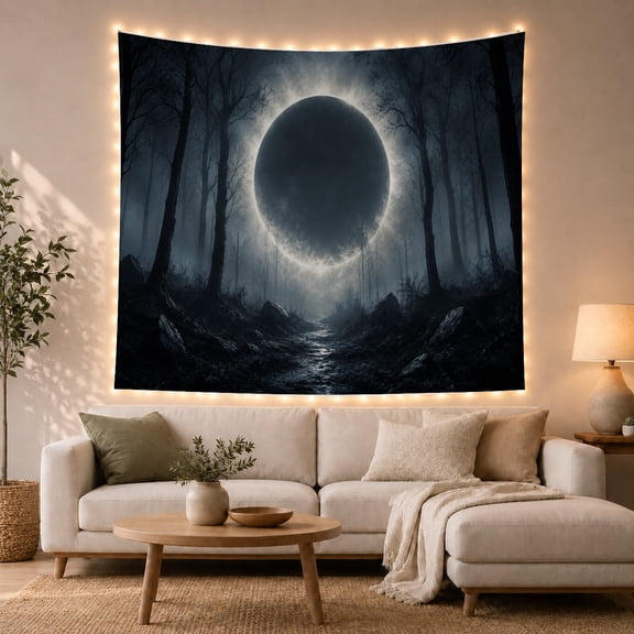 Dark Floating Orb in Moonlit Forest, Eerie Gothic for Gothic Decor Fans, Mystical Forest Home Decor Halloween Gift Tapestry Wall Hanging for Bedroom, Living Room and Dorm