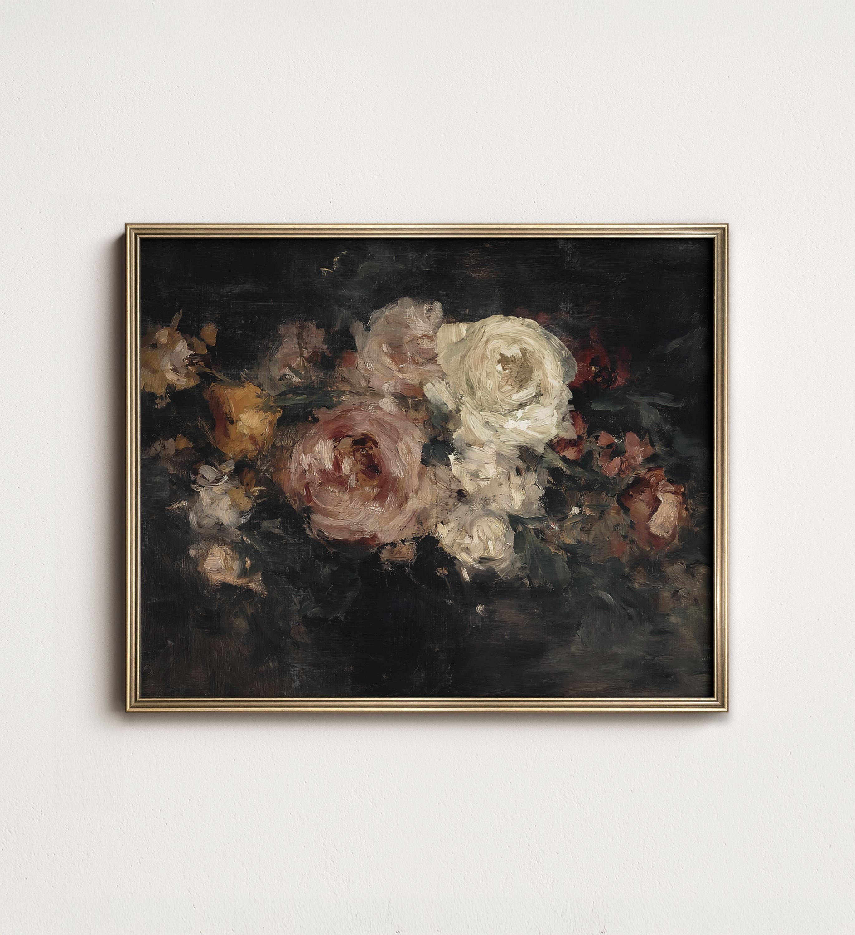 Dark Floral Art Print: Moody Romantic Wall Art, Vintage Botanical Still ...