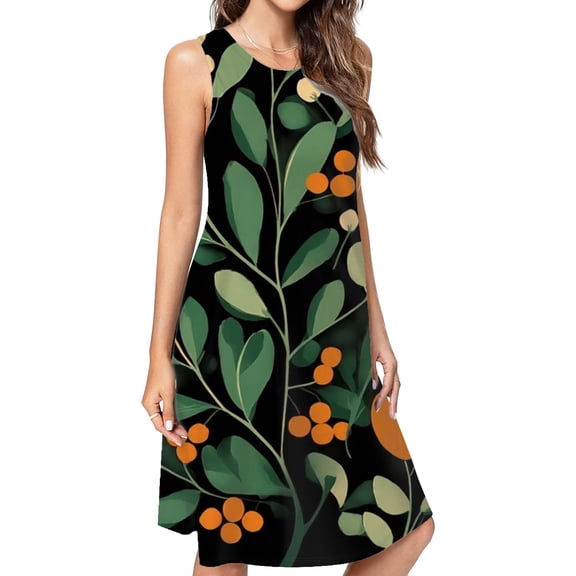 Dark Floral Botanical Art Print Dress Elegant Party Dresses Evening Dresses Women Dress Sleeveless Dress Ladies Dresses