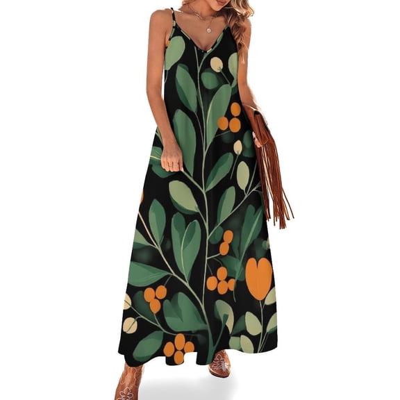 Dark Floral Botanical Art Print Sleeveless Dress Loose Women's Dress Dresses Luxury Evening Dresses